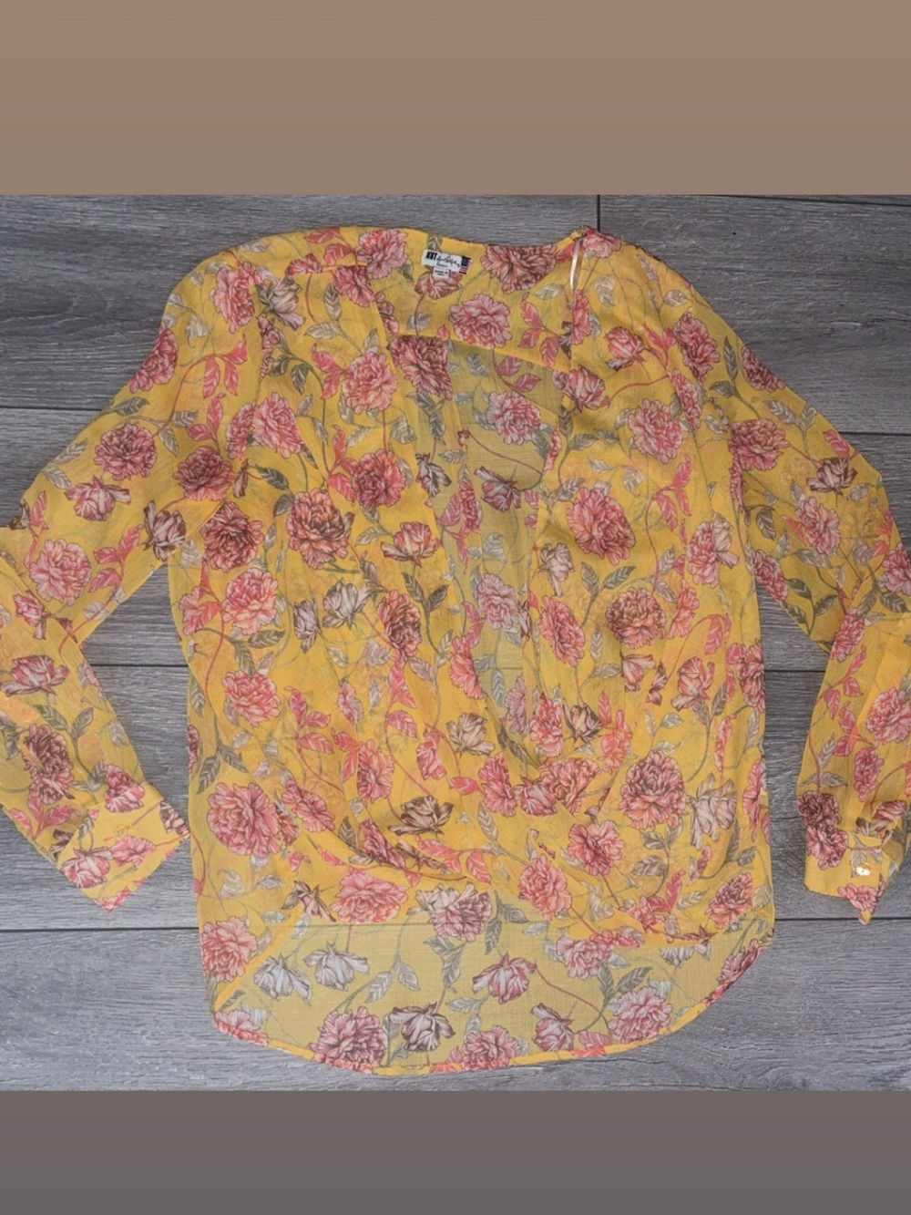 Kut From The Kloth Size Small Floral Yellow Sheer Wrap Blouse EUC